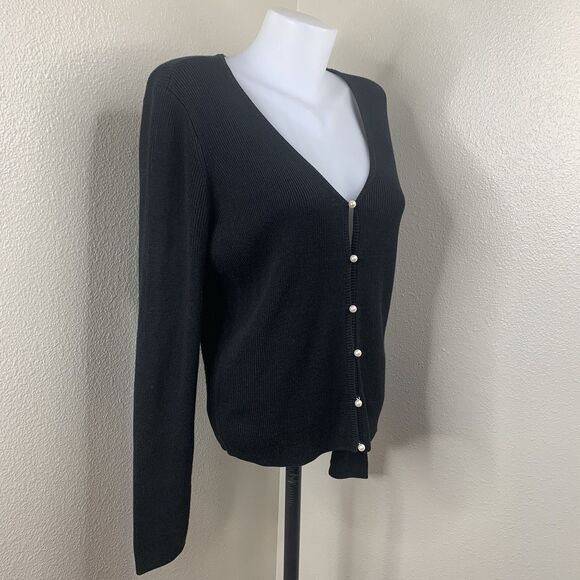 Scotch & Soda Women’s Black Melange Pearl Button V-neck Cardigan Sweater Sz L - Picture 1 of 8